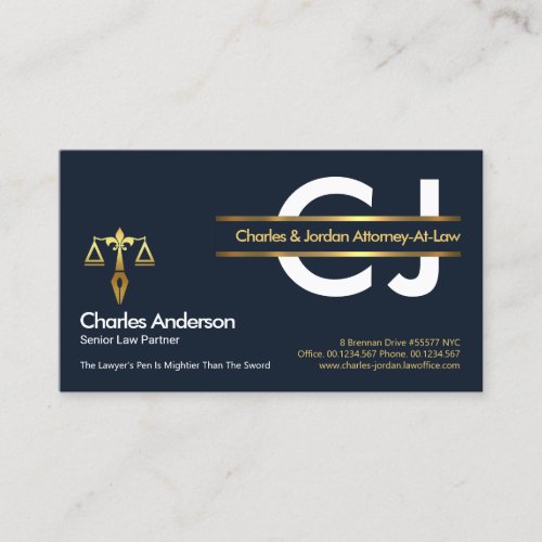Stylish Monogram Gold Placard Lawyer Business Card