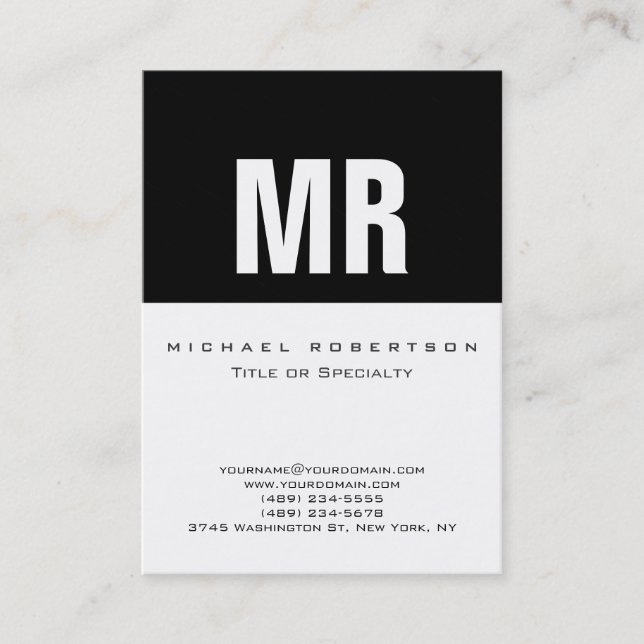 Stylish Monogram Gray Black White Business Card (Front)