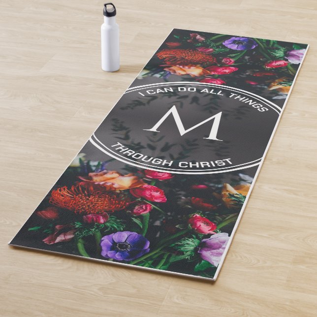 Stylish Monogram GRAY Floral Bouquet Yoga Mat (In Situ)
