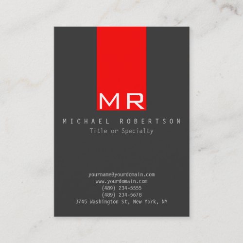 Stylish Monogram Gray Red Clean Business Card