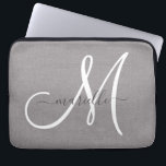 Stylish Monogram Gray White Script Faux Linen Laptop Sleeve<br><div class="desc">Personalized chic and stylish faux gray linen laptop sleeve with a white monogram initial and script name in black. The linen is a photo effect background. A modern and trending minimalist style.</div>