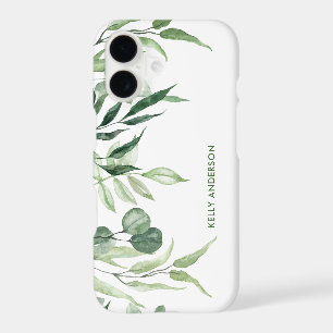 Stylish Monogram Greenery Watercolor floral iPhone 17 Case