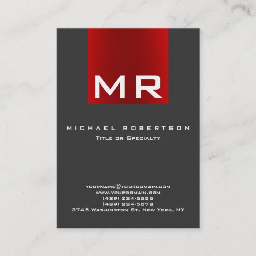 Stylish Monogram Grey Red Modern Business Card