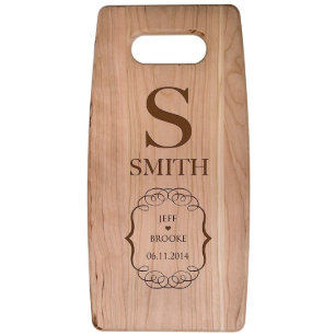Stylish Monogram & Heart Cherry Wood Cutting Board