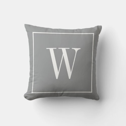 Stylish Monogram Inital Modern Trendy Gray White Throw Pillow