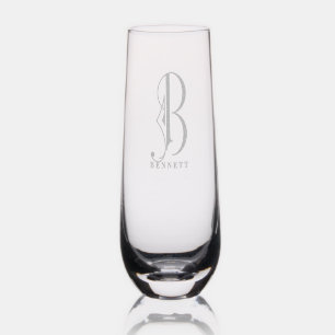 Stylish Monogram Initial B, Editable Name Stemless Champagne Flute