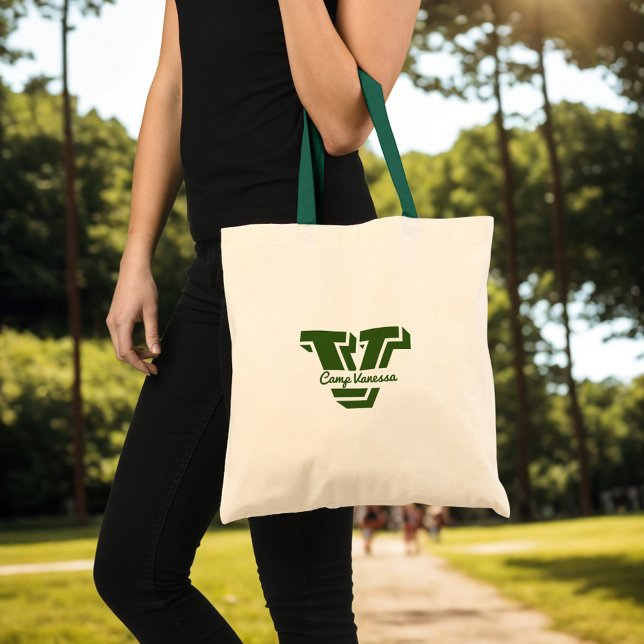 Stylish Monogram Initial Camp Bach Green  Tote Bag (Stylish Camp Bach Monogram tote with the bride's name and initial makes a great welcome gift)