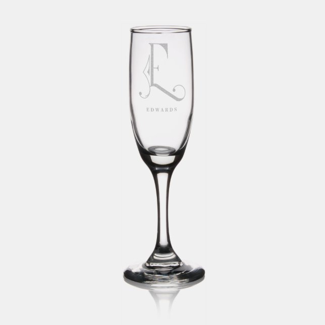 Stylish Monogram Initial E, Editable Name Champagne Flute (Glassware)