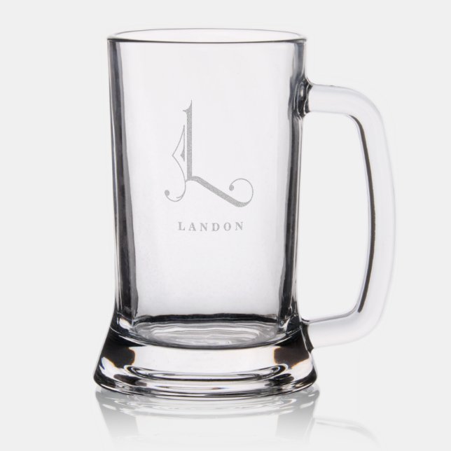 Stylish Monogram Initial L, Editable Name Stein (Glassware)