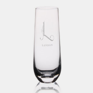 Stylish Monogram Initial L, Editable Name Stemless Champagne Flute