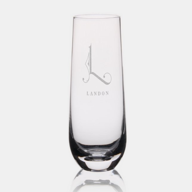 Stylish Monogram Initial L, Editable Name Stemless Champagne Flute (Glassware)