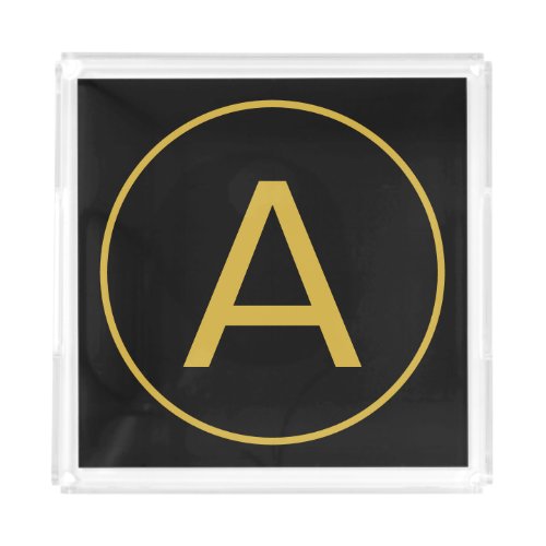 Stylish Monogram Initial Letter Gold Color Black Acrylic Tray