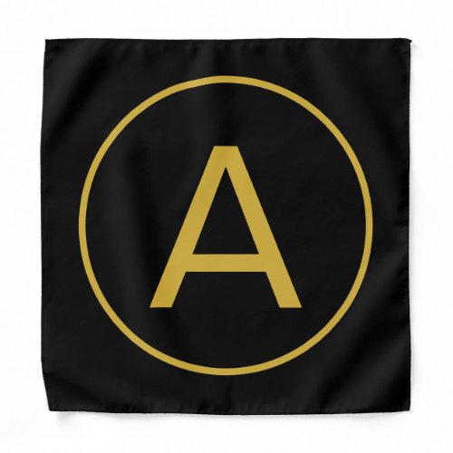 Stylish Monogram Initial Letter Gold Color Black Bandana