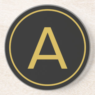 Stylish Monogram Initial Letter Gold Color Black Coaster