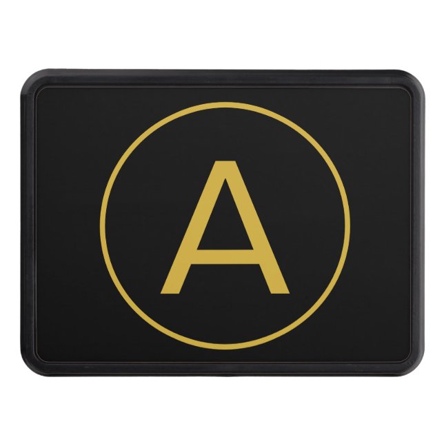 Stylish Monogram Initial Letter Gold Color Black Hitch Cover (Front)