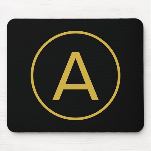 Stylish Monogram Initial Letter Gold Color Black Mouse Pad