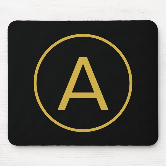 Stylish Monogram Initial Letter Gold Color Black Mouse Pad (Front)