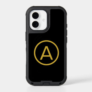 Stylish Monogram Initial Letter Gold Color Black iPhone 17 Case