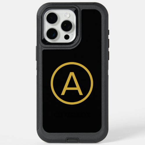 Stylish Monogram Initial Letter Gold Color Black iPhone 15 Pro Max Case