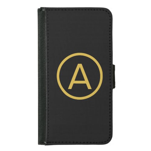 Stylish Monogram Initial Letter Gold Color Black Samsung Galaxy S5 Wallet Case