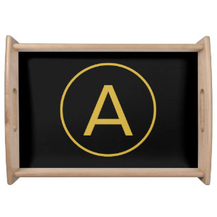 Stylish Monogram Initial Letter Gold Color Black Serving Tray