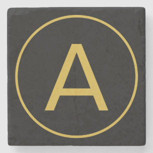 Stylish Monogram Initial Letter Gold Color Black Stone Coaster