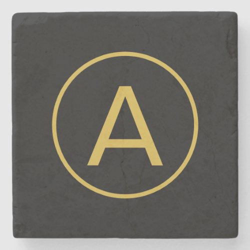Stylish Monogram Initial Letter Gold Color Black Stone Coaster