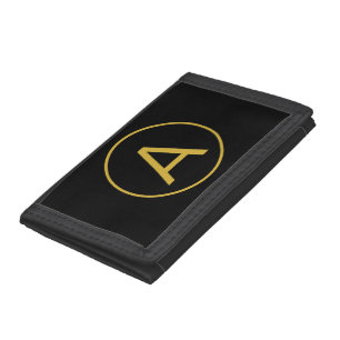 Stylish Monogram Initial Letter Gold Color Black Trifold Wallet