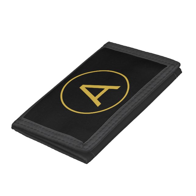 Stylish Monogram Initial Letter Gold Color Black Trifold Wallet (Bottom)