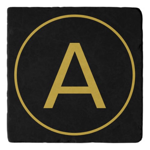 Stylish Monogram Initial Letter Gold Color Black Trivet