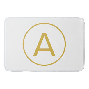 Stylish Monogram Initial Letter Gold Color White Bath Mat