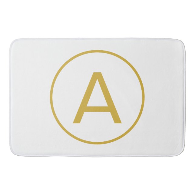 Stylish Monogram Initial Letter Gold Color White Bath Mat (Front)