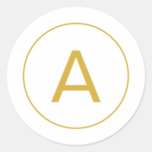 Stylish Monogram Initial Letter Gold Color White Classic Round Sticker