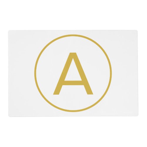 Stylish Monogram Initial Letter Gold Color White Placemat