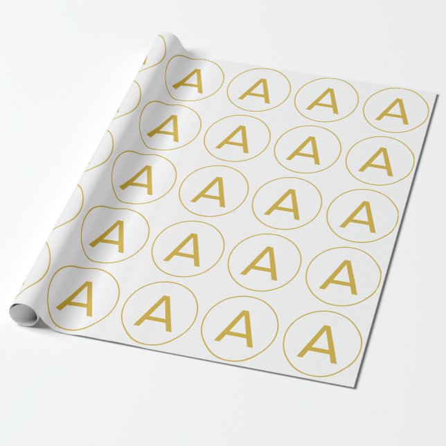 Stylish Monogram Initial Letter Gold Color White Wrapping Paper (Unrolled)