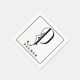 Stylish Monogram Initial P Last Name Editable Napkins