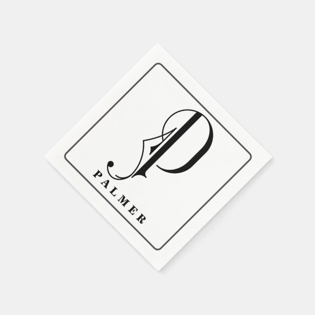 Stylish Monogram Initial P  Last Name Editable  Napkins (Corner)