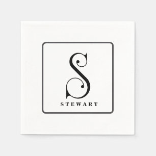 Stylish Monogram Initial S, Last Name Editable Napkins