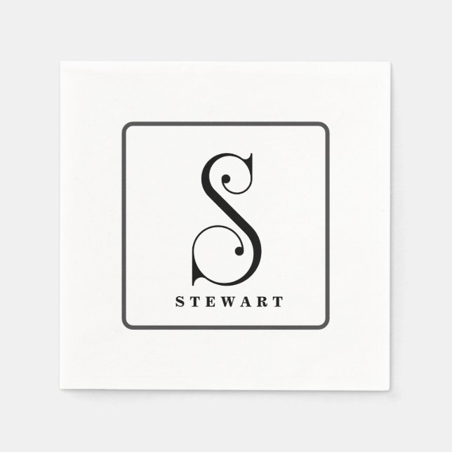 Stylish Monogram Initial S,  Last Name Editable  Napkins (Front)