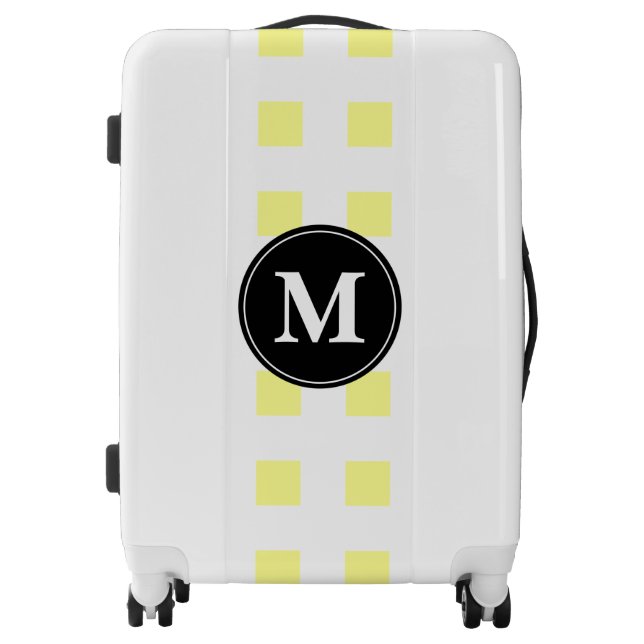 Stylish Monogram Initial Yellow Square Black White Luggage (Front)