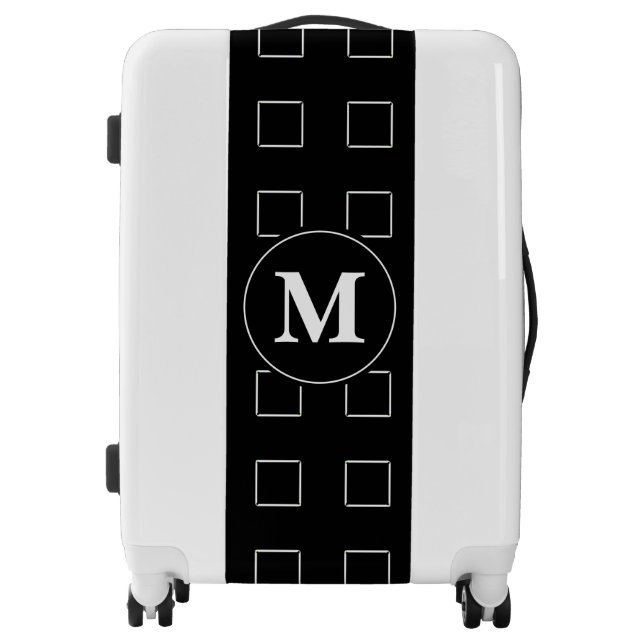 Stylish Monogram Initials Black White Squares Cute Luggage (Front)