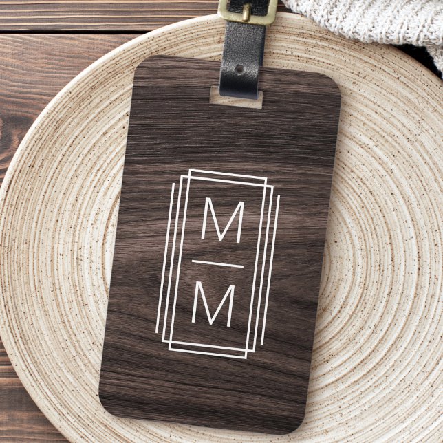 Stylish monogram initials elegant wood grain luggage tag (Stylish monogram initials elegant wood grain luggage tag)