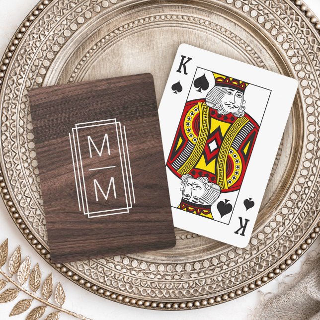 Stylish monogram initials elegant wood grain poker cards (Stylish monogram initials elegant wood grain poker cards)