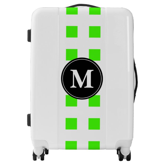 Stylish Monogram Initials Neon Green Black White Luggage (Front)