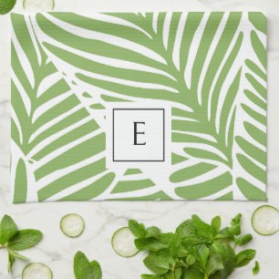Stylish Monogram Leaf Pattern Plant Lover Kitchen Towel