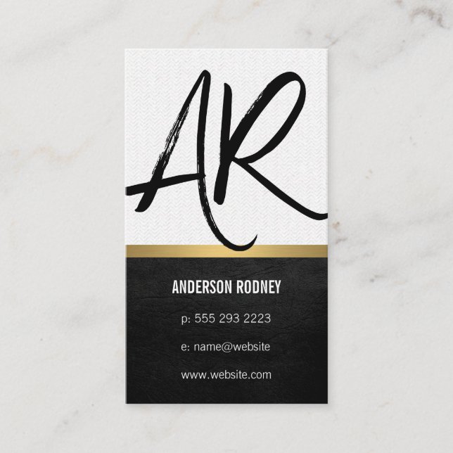 Stylish Monogram Leather Gold Trim Business Card (Front)