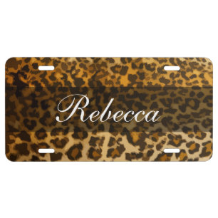 Stylish Monogram Leopard Animal Pattern License Plate