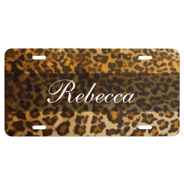 Stylish Monogram Leopard Animal Pattern License Plate (Front)
