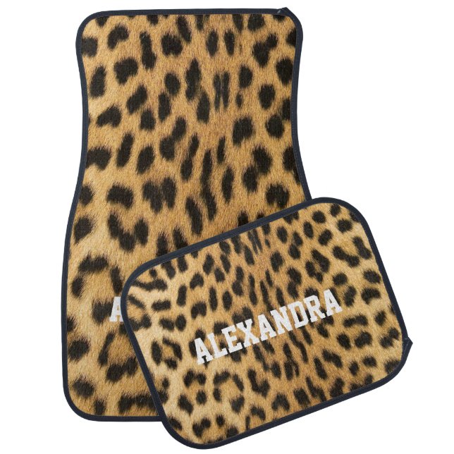 Stylish Monogram Leopard Print Custom Car Floor Mat (Set)