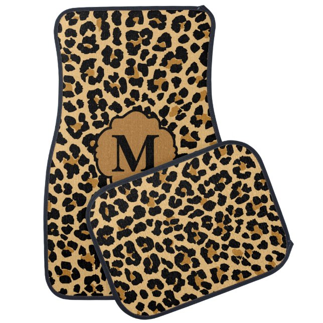 Stylish Monogram Leopard Print Custom Car Mats (Set)